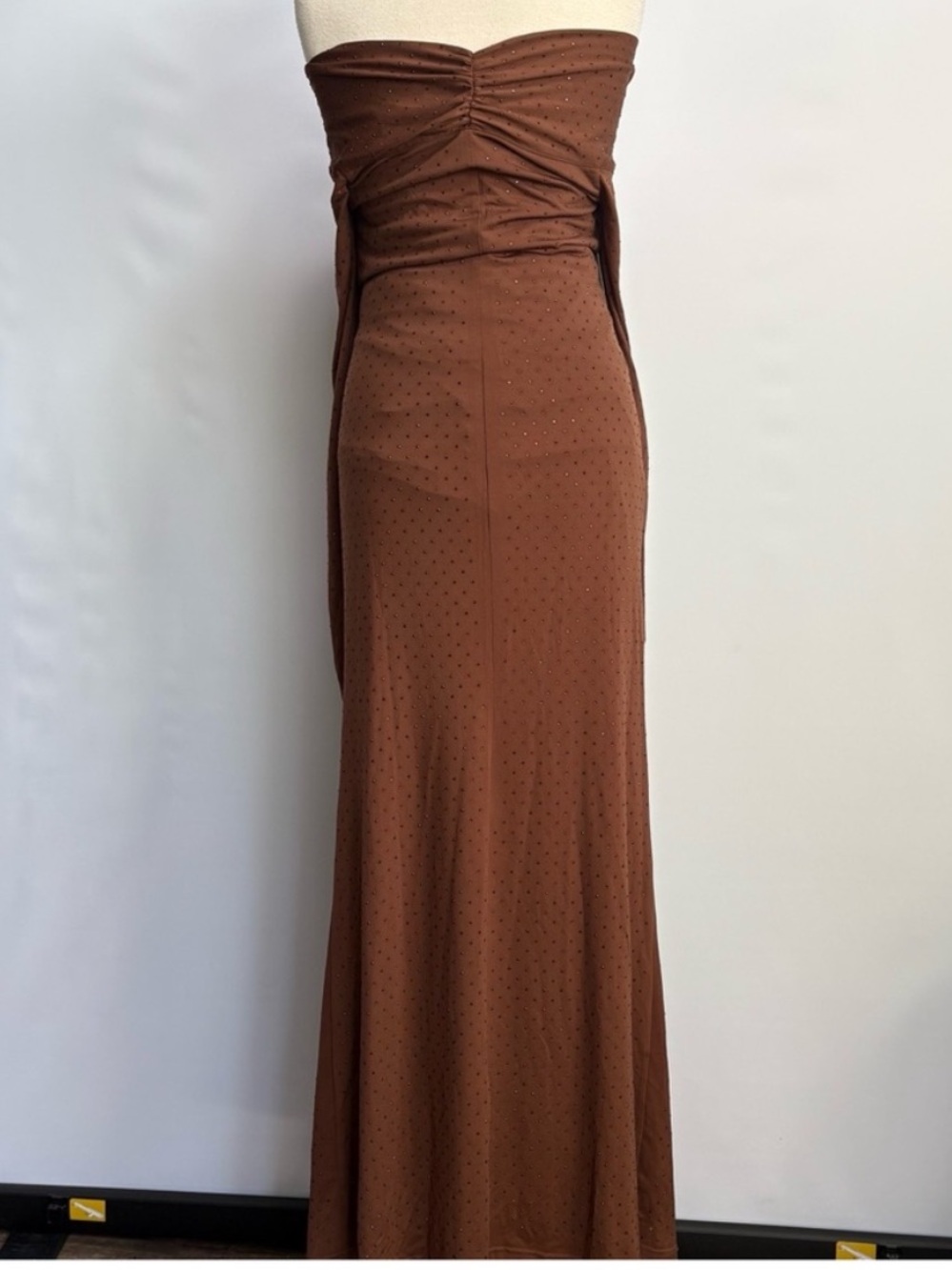 Anthro Bardot Artura Diamante Fitted Off shoulder Ruched Maxi Dress Event Dates - Picture 11 of 15